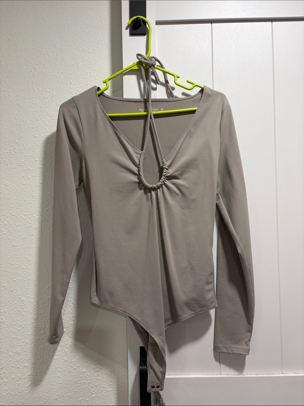 Abercrombie & Fitch Taupe Long-Sleeve Halter Bodysuit